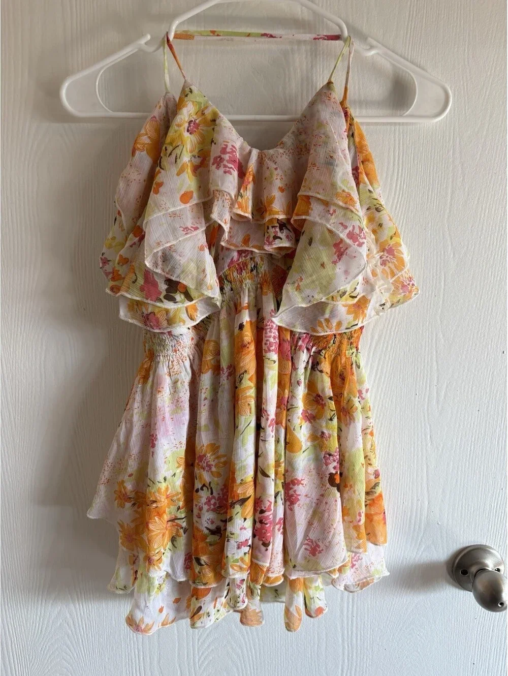 ad:hoc Watercolor Floral Ruffle Blouse Tunic Dress Bohemian Summer Cami Size S